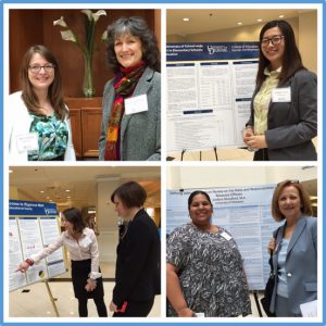 Graduate students and faculty the Steele Symposium. From top left to right, Marisa Kofke, Laura Eisenman, Dandan Chen, Hrysoula Davis, Elizabeth Farley-Ripple, Jordana Woodford, and Kathleen Minke