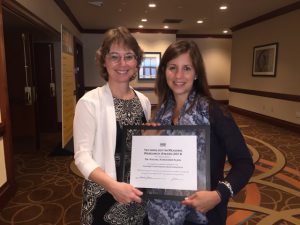Rachel Karchmer-Klein (right) with the 2016 award and previous year's recipient, Julie Coiro (left) from the University of Rhode Island.
