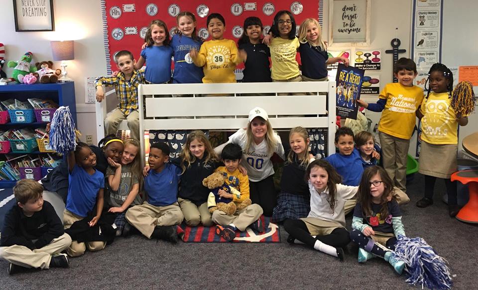 Kelly Krajewski, UD elementary teacher education alumna and nominee for the Delaware Teacher of the Year Award, with her first-grade class at Odyssey Charter School. Krajewski will serve as one of the panelists at the UD’s Delaware Teacher of the Year Appreciation Event.