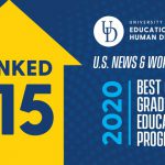 Graphic announcing that the School of Education online education program are ranked 15th in the nation by US News & World Report.