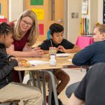 University of Delaware School of Education Professor Amanda Jansen speaks with students at Milford Central Academy. Jansen recently published a new book called, “Rough Draft Math: Revising to Learn.”