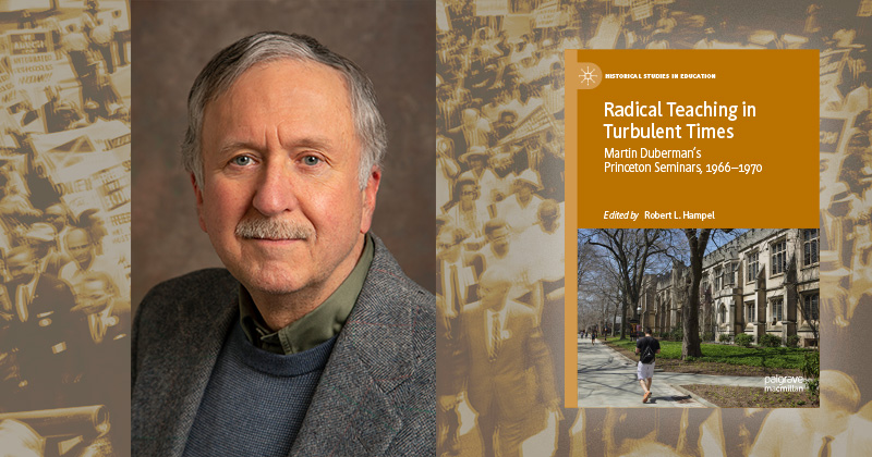 Robert Hampel headshot next to the cover of his new book